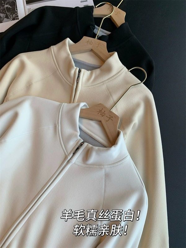 石墨烯真丝羊毛蛋白立领自发热小外套柔软保暖修身显瘦女秋冬卫衣|undefined