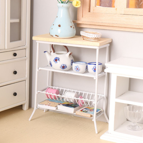 Miniature Food Play Mini Furniture 1:12 Scale Bookshelf Kitchen Iron Shelf Display Rack Dollhouse