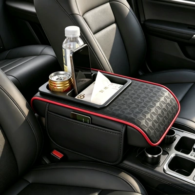 Car Armrest Box Heightening Pad, Armrest box pad - four-leaf-clover-curved-version-black-and-red
