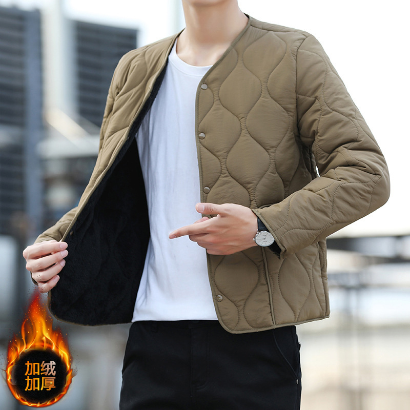 Men's Quilted Small Cotton-padded Coat Close-fitting plus size Dad's Winter Down Cotton-padded Coat fleece-lined Inner Wear Small Cotton-padded Coat Inner Liner Coat