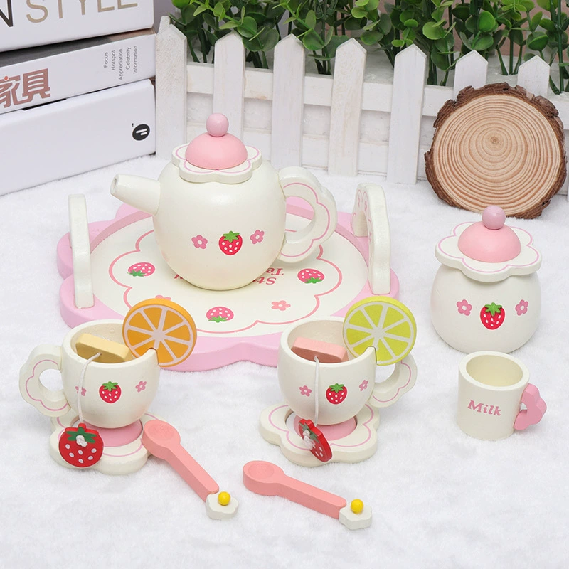 Children's realistic teapot, afternoon tea, tea cup, tea set, family wooden toy for boys