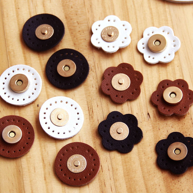 Stitched magnetic snap round leather magnetic snap bag modification accessories woven bag hand sewing DIY bag accessories