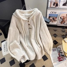 韩版宽松慵懒风连帽毛衣女秋冬2025新款软糯加厚抽绳针织卫衣上衣
