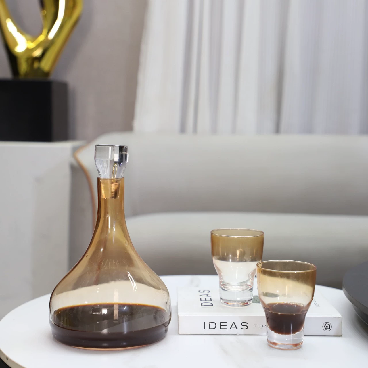 Minimalistic glass wine decanter, wineglass, teapot, set for living room, accessory, high-quality style