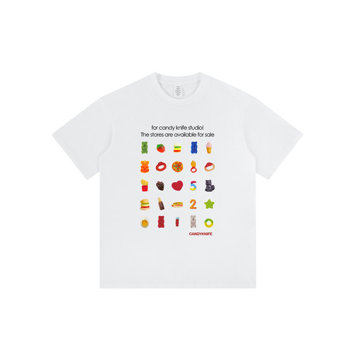 Cute Bear Jelly Candy Print Soft Cotton Men and Women Summer Loose Plus Size Couple T-Shirt Short Sleeve Top