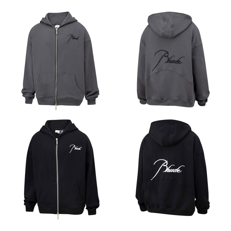 2023 autumn and winter American fashion brand RHUDE high quality embroidered letters men's and women's high street loose hooded hoodie hoodie