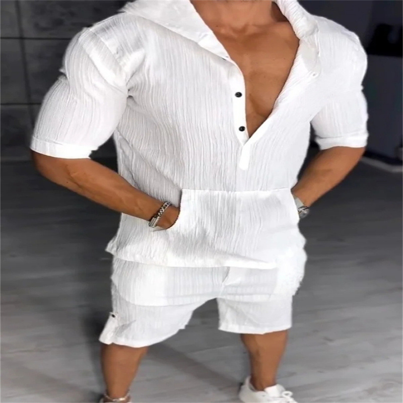 Men's Casual Hooded Sweatshirt And Shorts Two Piece Set_voghion.com