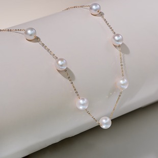 18K Gold Pearl Necklace Au750 Color Gold Natural Freshwater Pearl Baby's Breath Necklace Exquisite Necklace Water Shell Gold