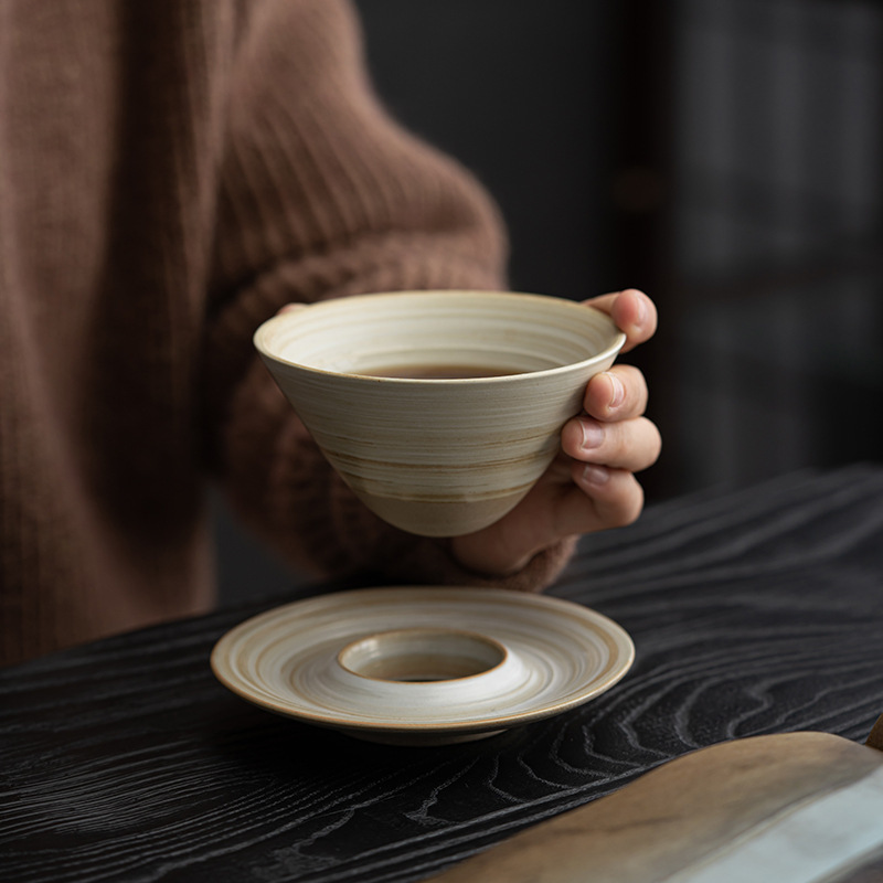 Ceramic Coffee Cup Saucer suit Style Silent Wind Cup Designer Sense Niche Flower Cup Crude Pottery UFO Cup Gift Box