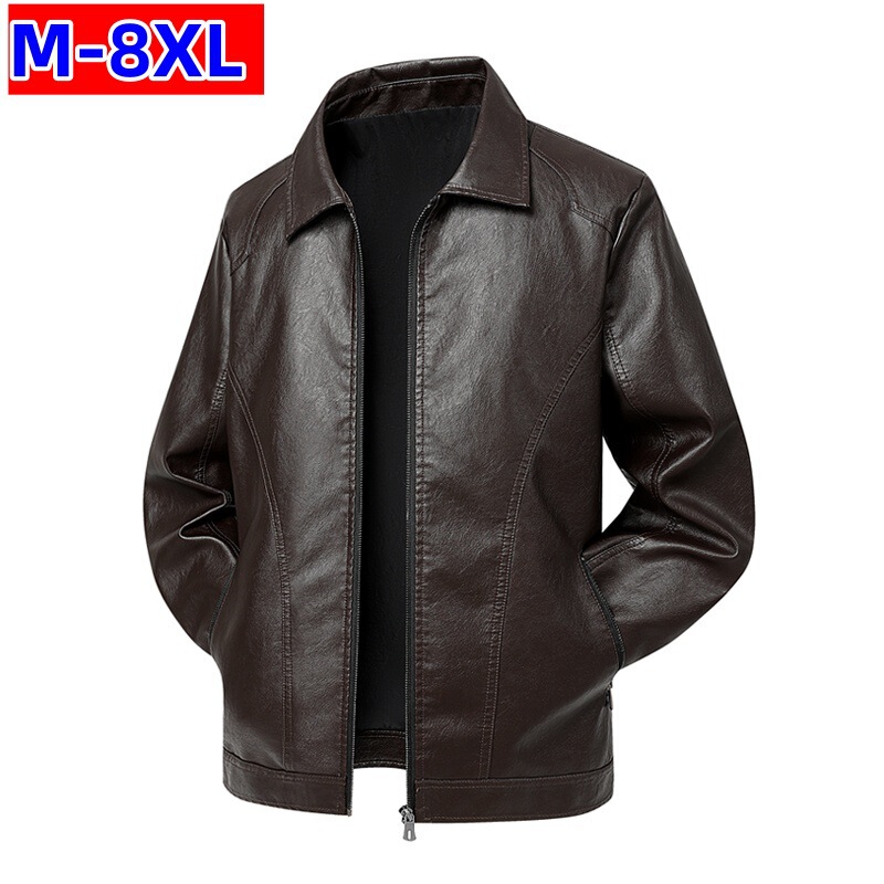 Factory Direct Sale Plus-Size Autumn New Men's Leather Jacket with a Turn-Down Collar, Korean Style Men's Pu Washed Leather Jacket