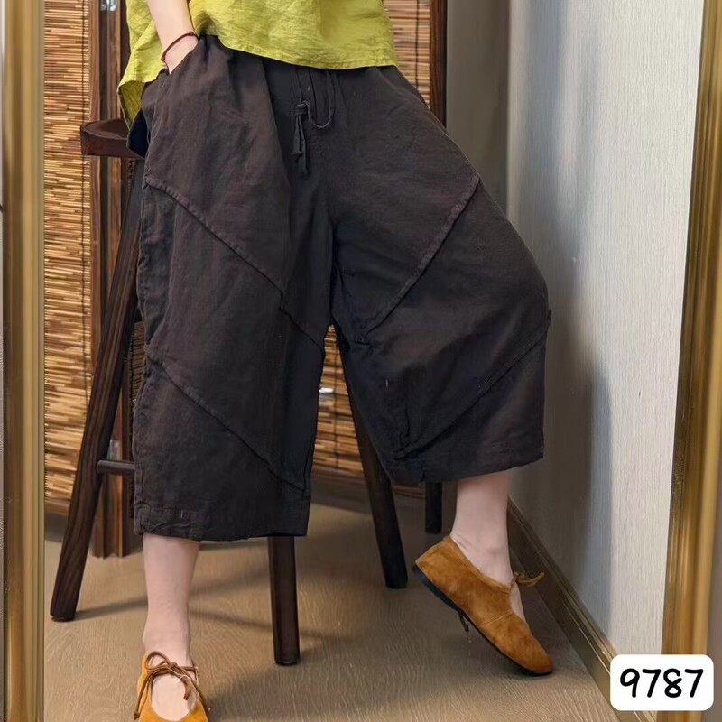 Summer New Style Retro Simple Cropped Harem Pants with Drawstring Elastic Waist, Slimming and Versatile Casual Pants 9787 Summer New Style Retro Simple Cropped Harem Pants with Drawstring Elastic Waist, Slimming and Versatile Casual Pants 9787