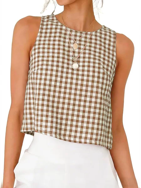 2026 Cross-Border European and American Foreign Trade Women's Clothing Amazon Hot-Selling Loose Button Design Pullover Cotton Plaid Vest