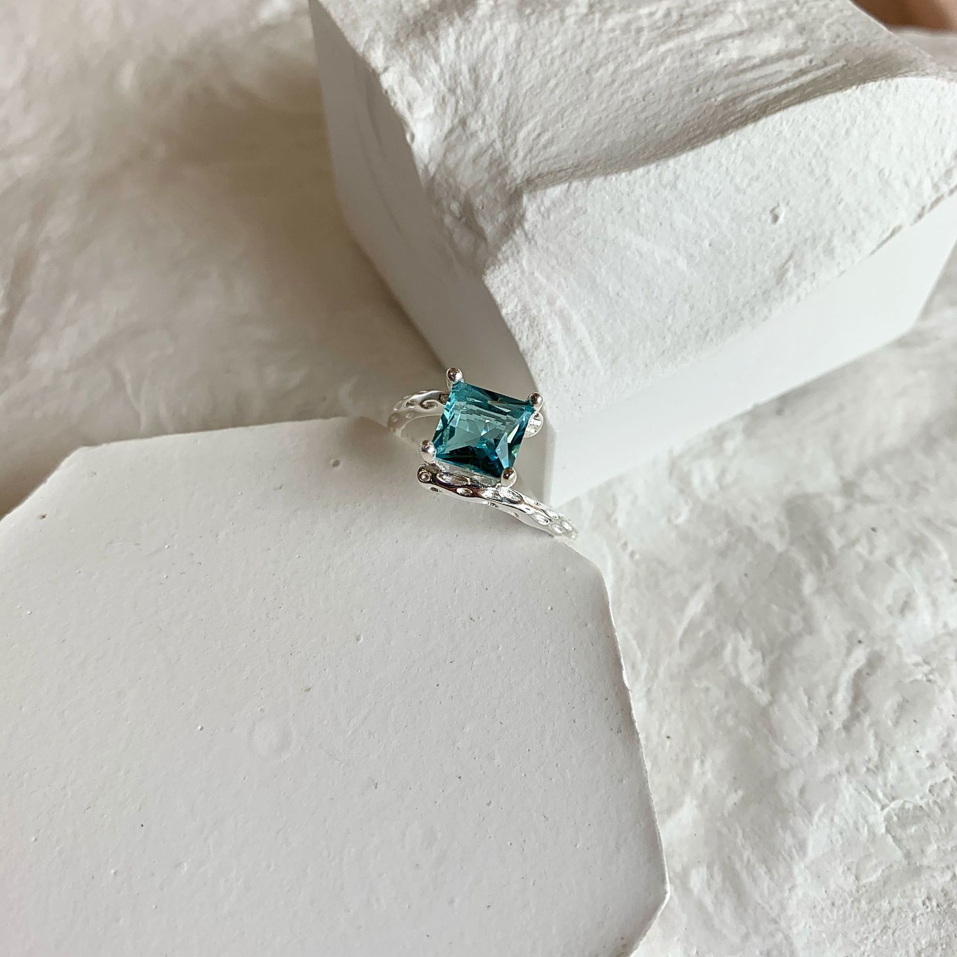 Luxurious Square Sterling Silver Plating Zircon Open Ring