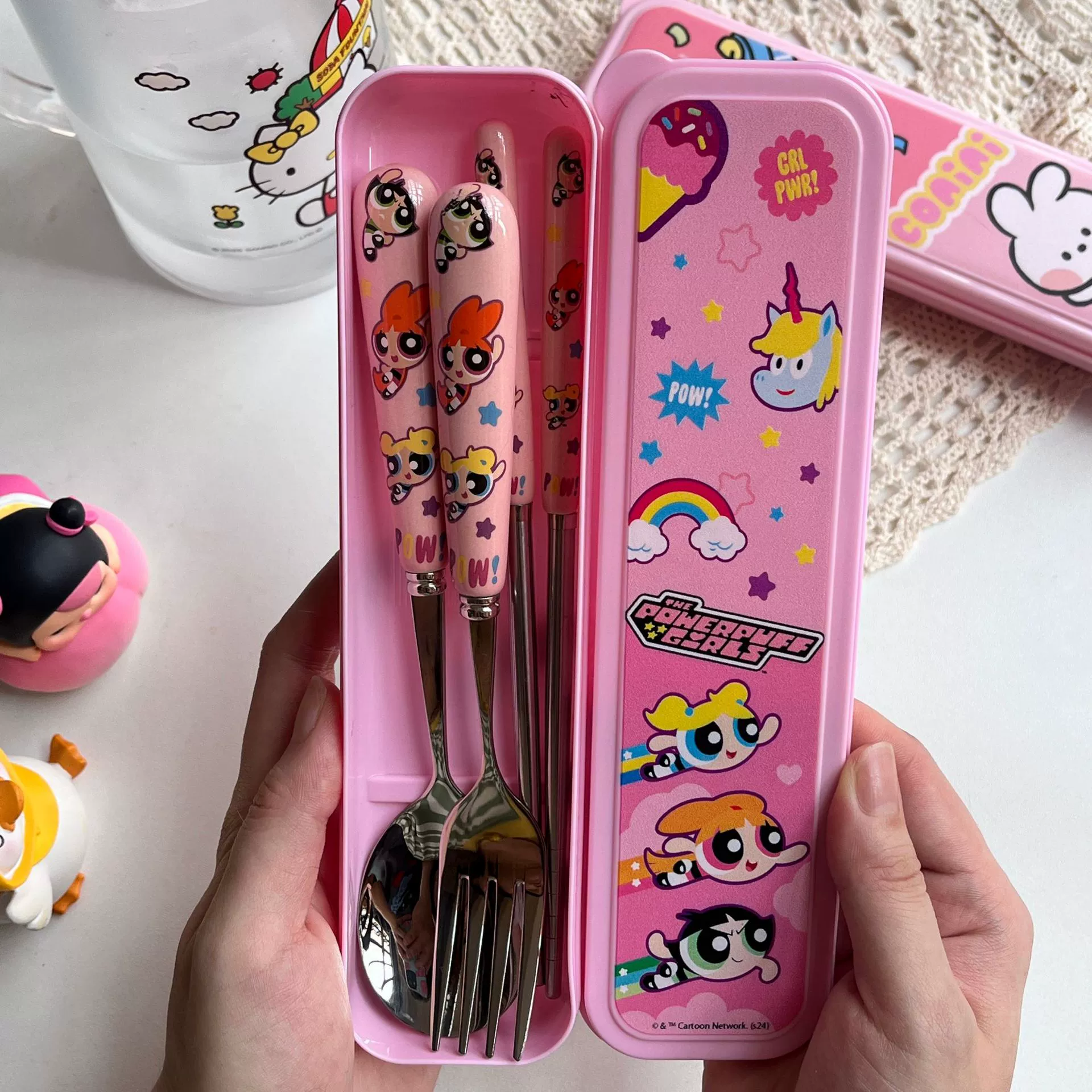Genuine high quality tableware stainless steel, cute ceramic handheld set for home use