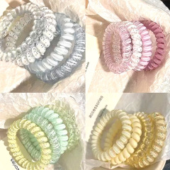 2025年夏 韓国風 高弾性 手作り電話線ヘアゴム 幾何学模様 丸型 プラスチック樹脂 シンプルで甘い ミックスカラー
