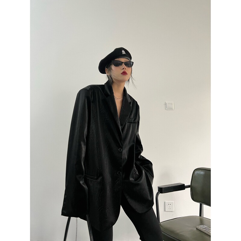 Spring and Autumn Ins Trend Hong Kong Style Street Style Oversized Textured High-End Black Motorcycle Pu Blazer Leather Jacket for Women Spring and Autumn Ins Trend Hong Kong Style Street Style Oversized Textured High-End Black Motorcycle Pu Blazer Leather Jacket for Women