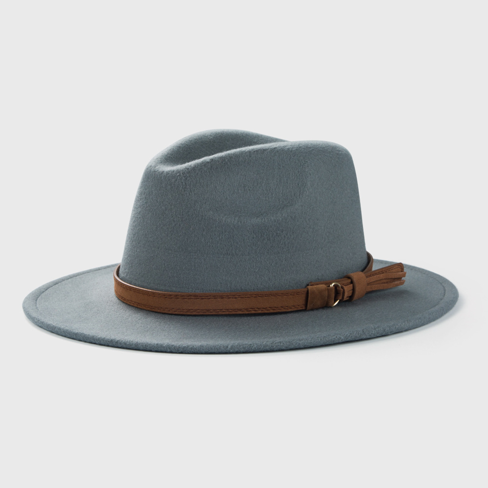 371g Weight Anniversary, Business, Wedding, Outdoor, Travel, Beach, Birthday, Festival, Shopping Occasion Unisex Gender Korean Style Style Royal Blue, Dark Blue, Grey, Wine Red, Camel, Black Color Retro Woolen Hat Korean  Belt Accessories Top Hat Simple Big Brim Jazz Hat 7