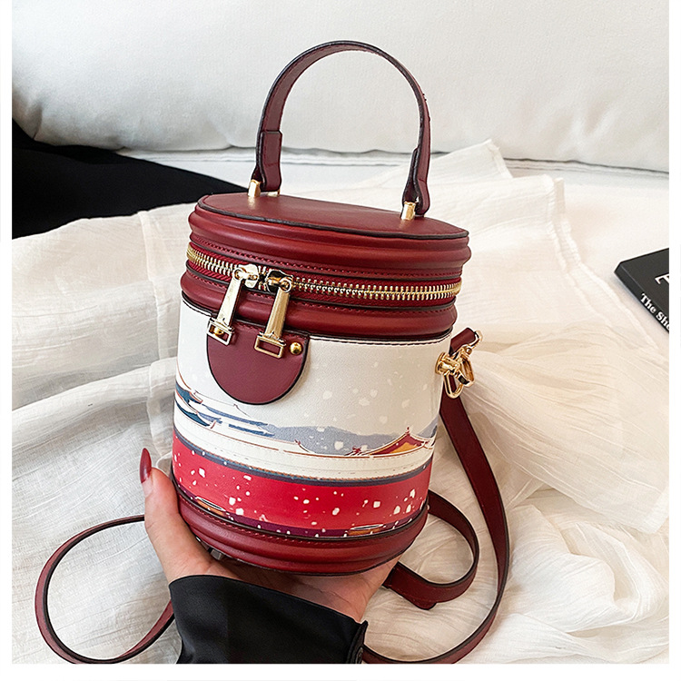 Bolsa tiracolo de balde com graffiti para mulher estilo coreano_voghion.com