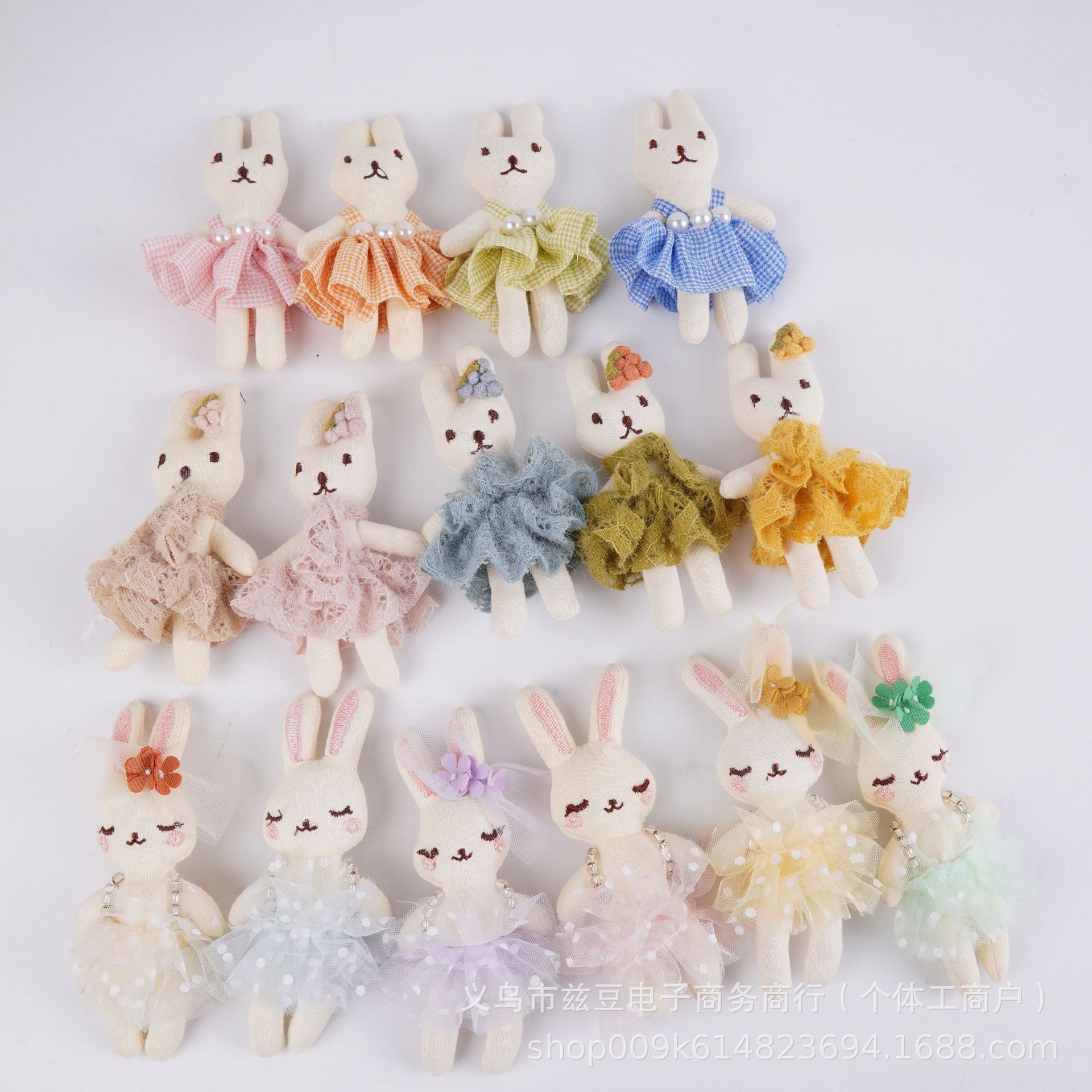 Korean Forest-Style Fabric Rabbit Doll Pendant Cute Cartoon Toy DIY Accessory Plaid Skirt Plush Doll Decoration