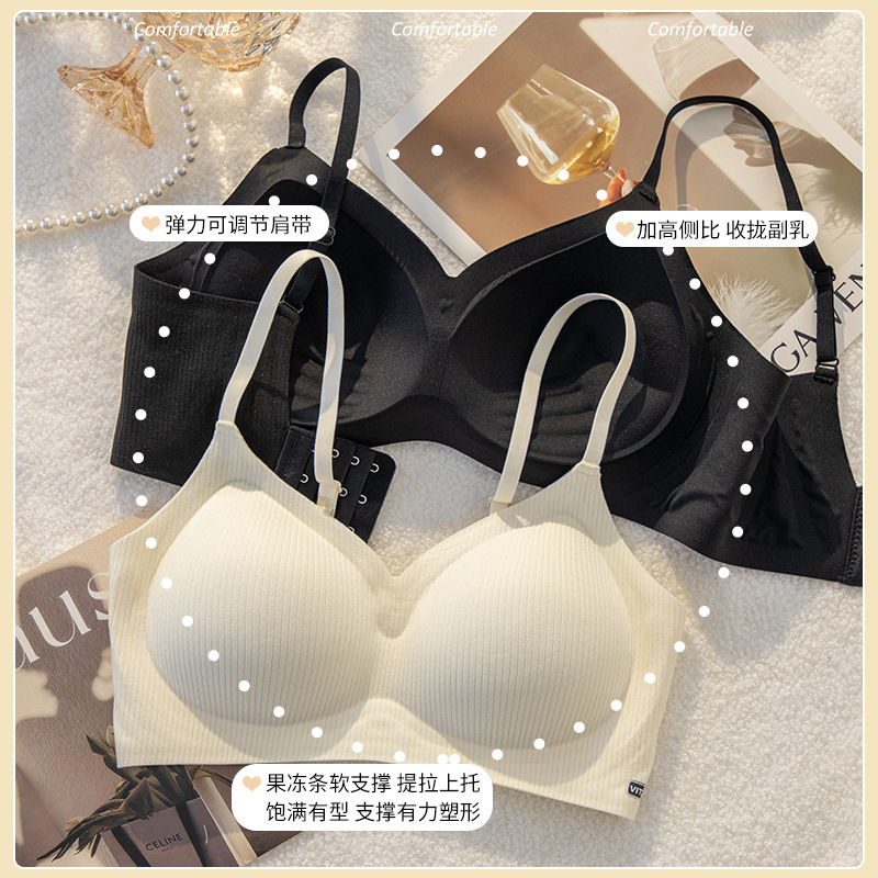 新款无痕内衣女小胸聚拢磨毛软支撑胸罩无钢圈防下垂收副乳文胸罩内衣实拍产品高清图