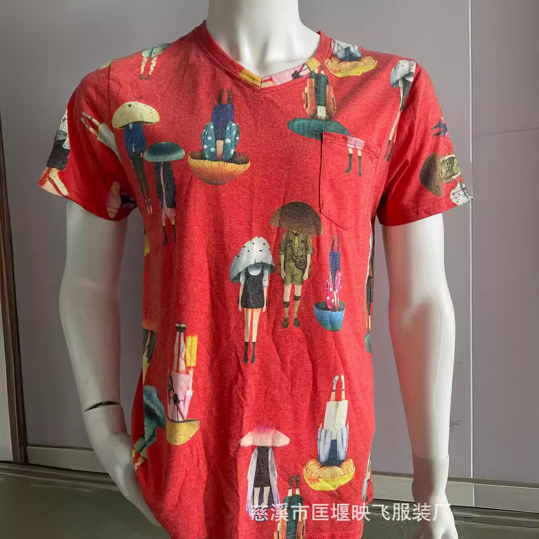 定制140g平板全涤高F速干v领满版热升华外贸礼品文化衫大量选举衫