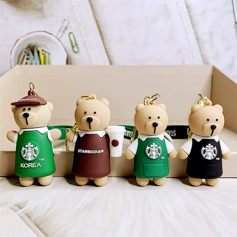 Брелок Starbucks с трехмерной cartoon, кулон, силиконовая кукла, с маленькими мишками, креативный подарок