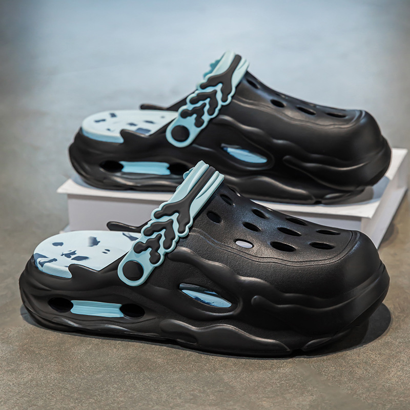 Zapatos con agujeros para hombres y mujeres, suela gruesa antideslizante, zapatillas de dos desgaste Baotou, sandalias calientes de celebridades de Internet Douyin de verano para hombres