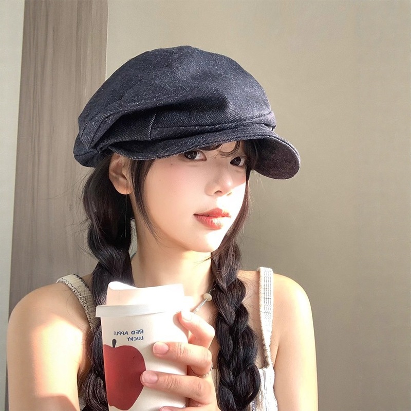 日系小众复古褶皱汉麻贝雷帽女2025新款大头围显脸小八角帽画家帽|undefined