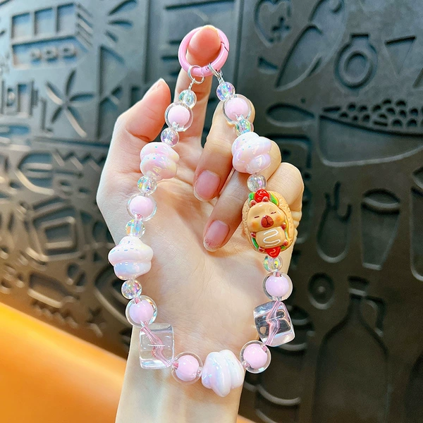 Pink-Capibala luminous beaded mobile phone chain