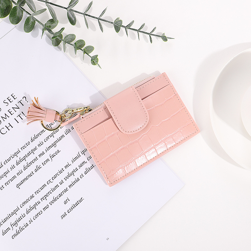 Cartera ultrafina rusa para mujer, con protección antirrobo contra deslizamiento, monedero para estudiantes, con patrón de piedra y patrón de cocodrilo, estilo delgado