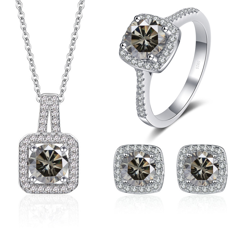 1 quilates color moissanite conjunto de joyas rosa negro moissanita anillo conjunto de pendientes collar