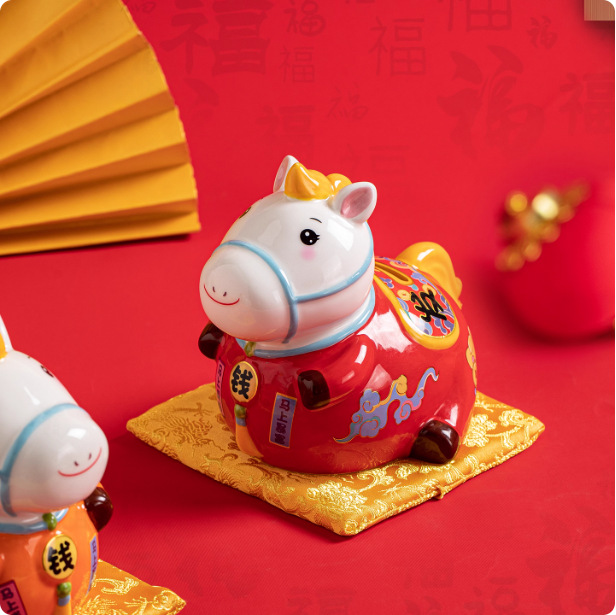 2026马年生肖陶瓷创意存钱罐摆件十二生肖吉祥物礼品开业年会招财