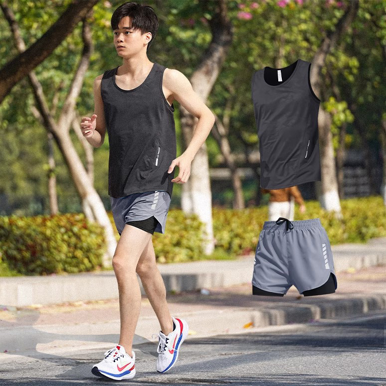 Ropa de fitness para hombres maratón atletismo chaleco deportivo running set entrenamiento de verano hielo equipo de secado rápido