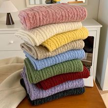 围巾秋冬新款高级感纯色韩系氛围感麻花纹针织小毛线围脖保暖披肩