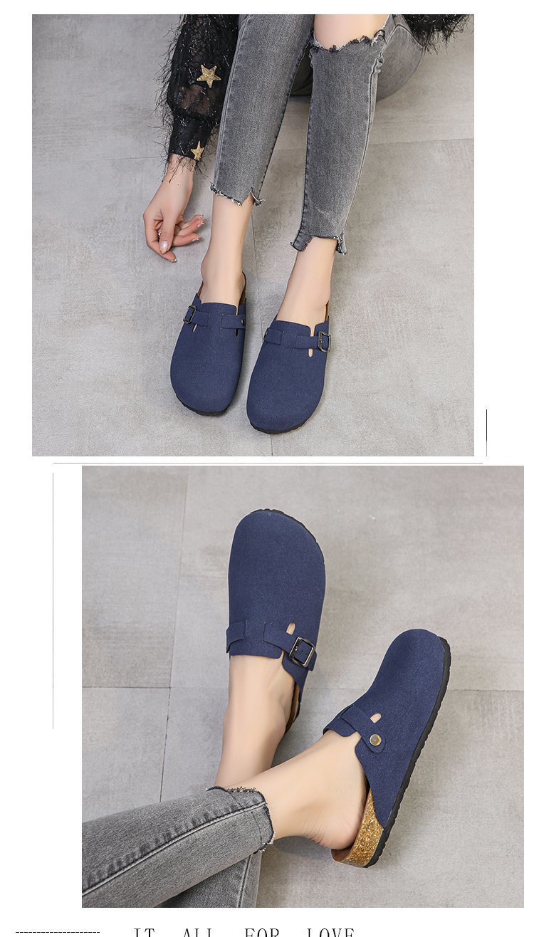 Spring 2021 European and American retro Baotou half-slipper women's cork flat flat large size casual one-step lazy lady's slipper undefined