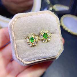 工厂批发爆款天然莎弗莱耳钉S925银镶嵌主石4*5热销欧美一件代发