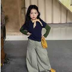 女童套装2025秋季新款韩版假两件长袖女宝宝时髦圆领上衣纯棉裤子