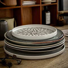 High-looking steak plate, ceramic dish, shallow dish, household Western-style dinner plate, round dinner plate, large plate, creative Japanese-style tray