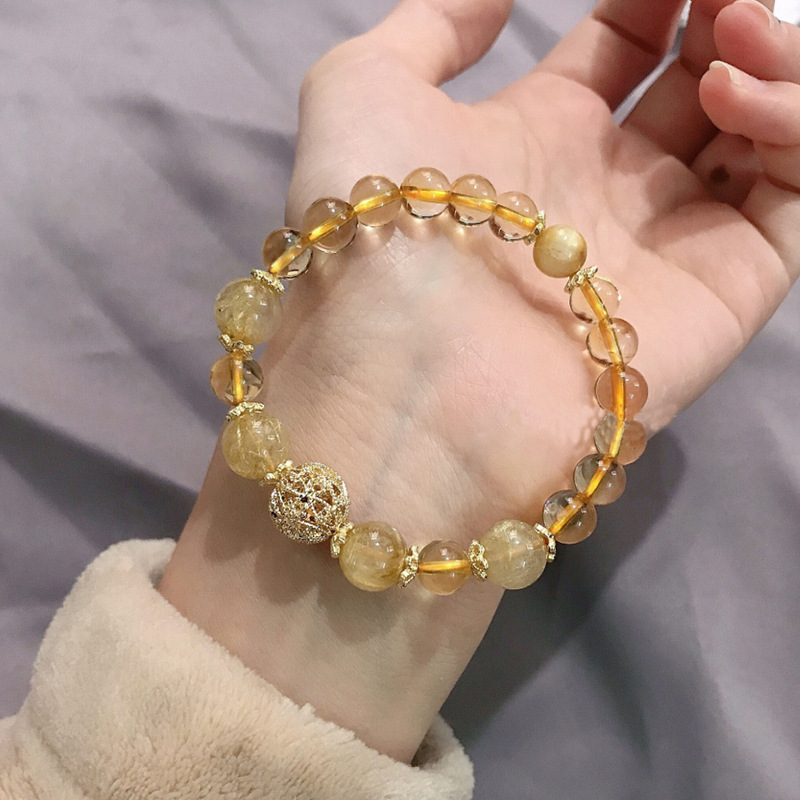 Hua Ying Citrine Bracelet Women's Men's Old Mine Gold Titanium Citrine Couple's Best Friend Birthday Gift Luckier Transfer