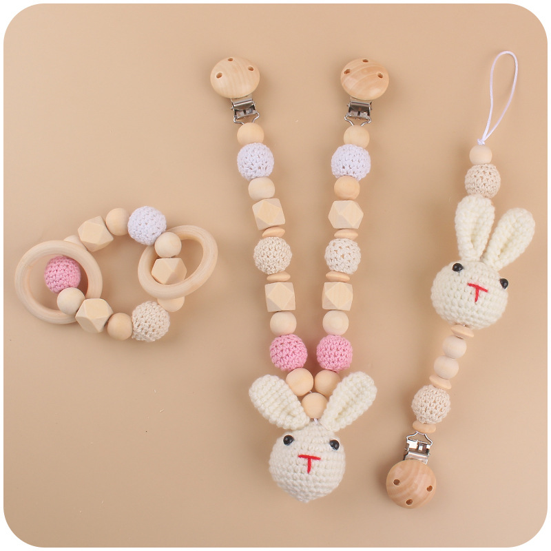 Nuevo bebé suministros de dibujos animados animal jirafa ovejas calmante bebé chupete cadena coche colgando traje de tres piezas