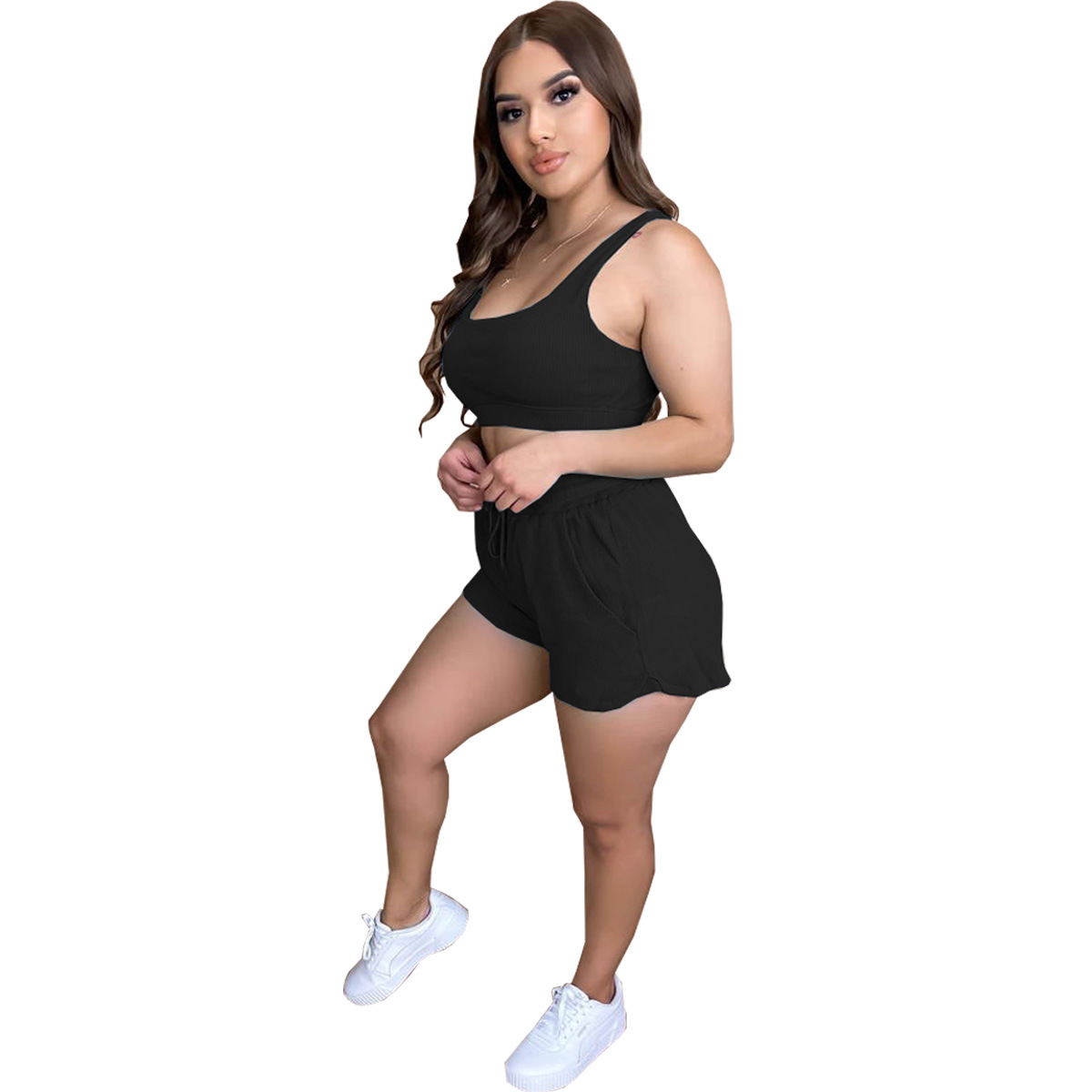 Sexy Solid Color Sleeveless Sling Shorts Set NSSJW58675