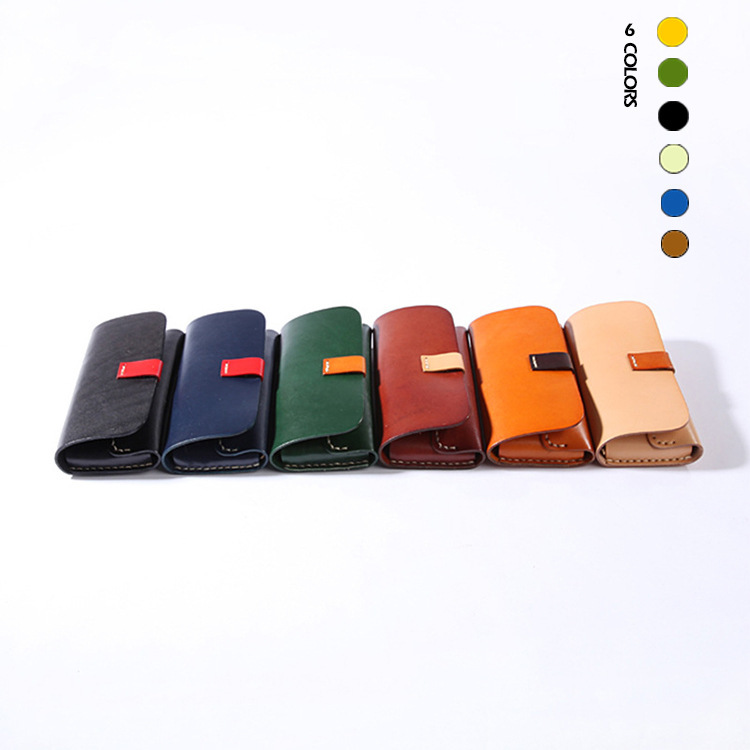 26 New Models of Genuine Leather Eyeglass Cases with Contrasting Colors, Made from Top-Layer Cowhide Vegetable-Tanned Leather, Ultra-Thin Eyeglass Cases, Manufacturer's In-Stock Items