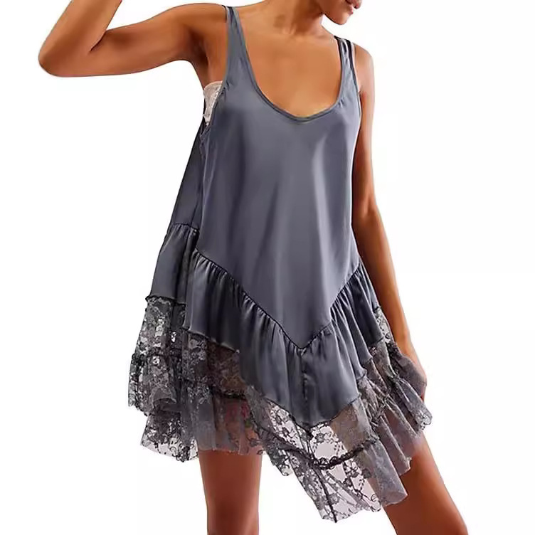 2024 Amazon Explosions Spring New Mini dress Lace Stitching Sading Elegant Short dress Sleeveless