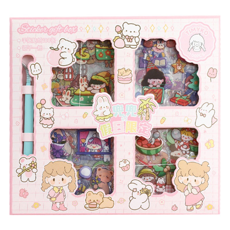 Pegatinas de diario de dibujos animados lindo traje 100 unidades PET impermeable pegatinas niños DIY diario haciendo pegatinas al por mayor