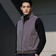 外贸男休闲马甲春秋100%纯羊毛商务开衫青年立领拉链无袖毛呢外套