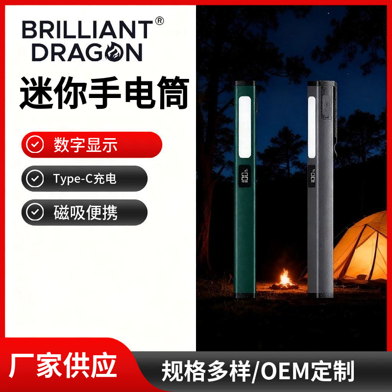 高亮度双光源新款笔形LED维修灯USB充电多功能户外应急手电筒