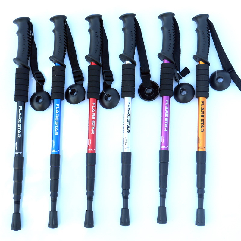 Four-section Straight-handle Trekking Pole, Outdoor Travel Walking Stick, Aluminum Alloy Telescopic Hiking Pole_voghion.com