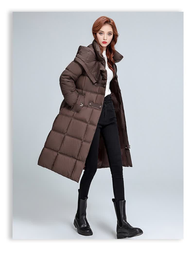 Dames gewatteerde winterjas met capuchon lange puffer jas_voghion.com