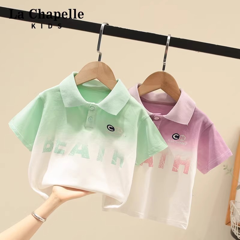 Summer New Men Women Unisex Kids T-Baby Gradient Tie-Dye Collar Trend Short Sleeve T-Shirt Polo Shirt