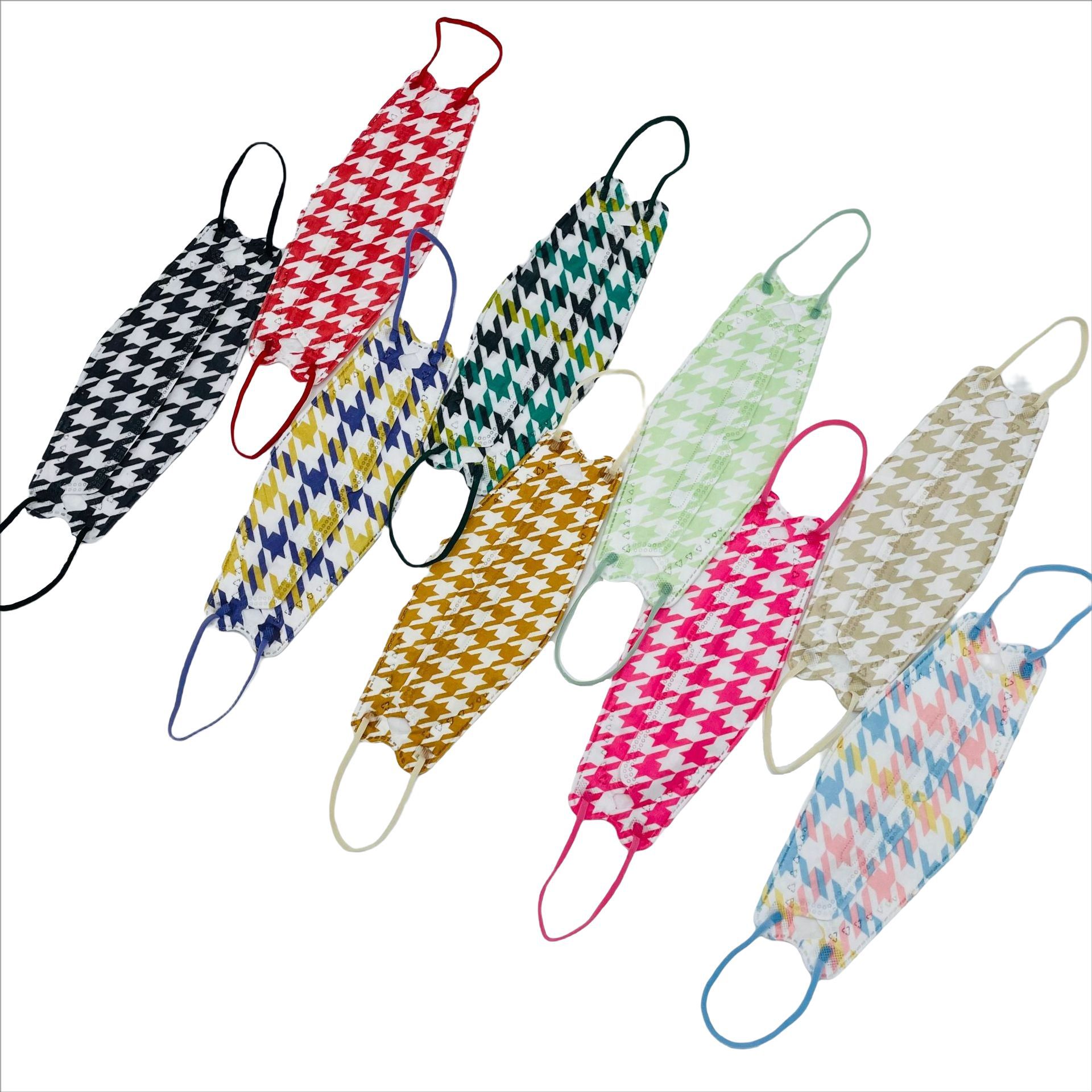 KF立体94鱼形3DKN95潮款千鸟格四层水刺印花10只袋装现货出口日本